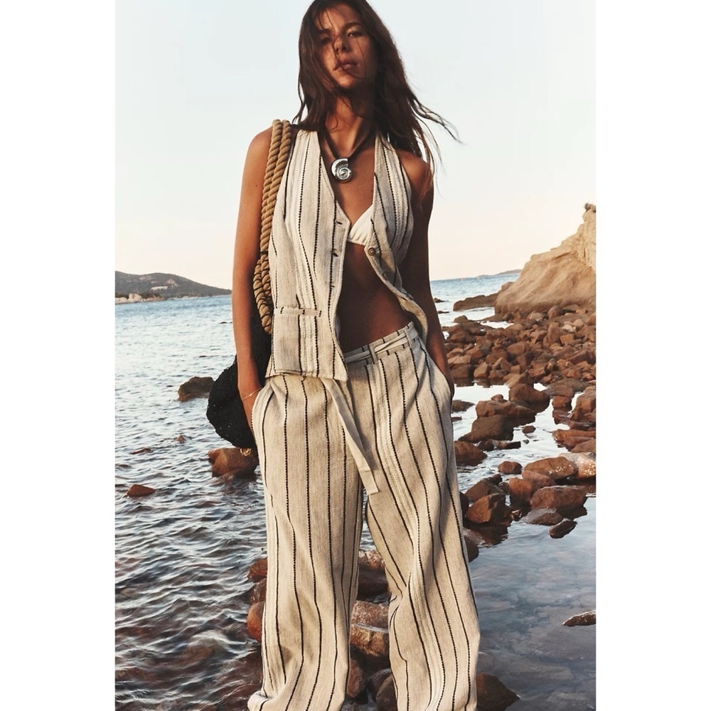 New Free People Paris Two-Piece Wide-Leg Pants Set Grey Small